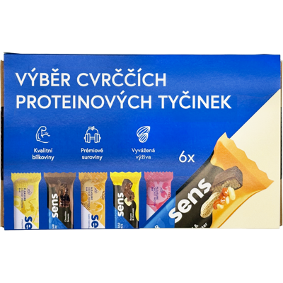 SENS Cvrčšie proteínové tyčinky v darčekovom balení - starter pack 6 ks SENS Cvrčšie proteínové tyčinky v darčekovom balení - starter pack 6 ks