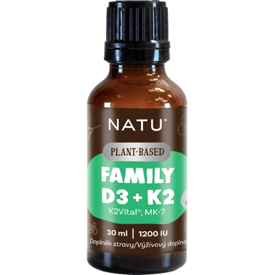 NATU Plant-Based, Family Vitamín D3+K2 (MK-7) vegan 30 ml NATU Plant-Based, Family Vitamín D3+K2 (MK-7) vegan 30 ml