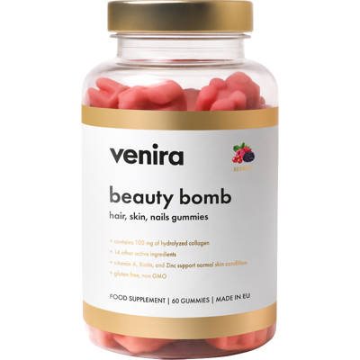 VENIRA Beauty bomb hair nail skin gummies lesné plody 60 ks VENIRA Beauty bomb hair nail skin gummies lesné plody 60 ks