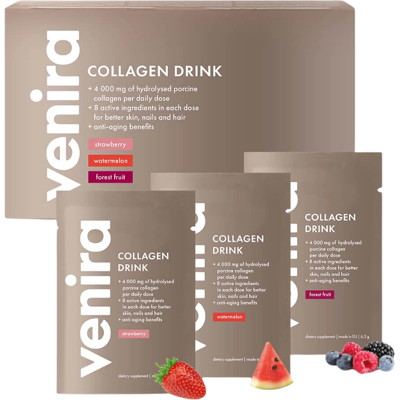 VENIRA kolagénový drink pre vlasy, nechty a pleť, mix 3 príchutí (jahoda, melón, lesné plody), 30 sáčkov 30x6.3g VENIRA kolagénový drink pre vlasy, nechty a pleť, mix 3 príchutí (jahoda, melón, lesné plody), 30 sáčkov 30x6.3g