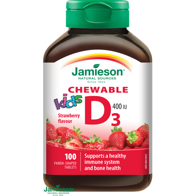 JAMIESON Vitamín D3 Kids 400IU tablety na cmúľanie s príchuťou jahody pre deti 100 ks JAMIESON Vitamín D3 Kids 400IU tablety na cmúľanie s príchuťou jahody pre deti 100 ks