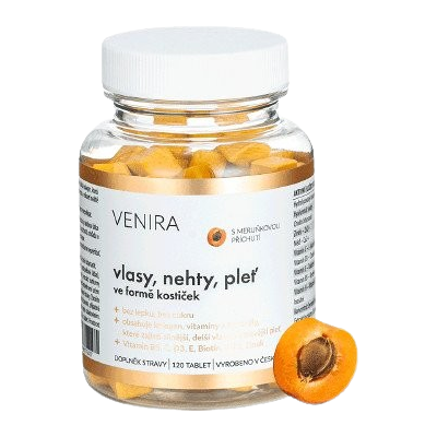 VENIRA Vlasy, nechty, pleť vo forme kociek Marhuľa 120 tabliet VENIRA Vlasy, nechty, pleť vo forme kociek Marhuľa 120 tabliet