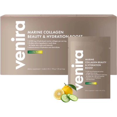 VENIRA Beauty hydratačný kolagénový drink uhorka a yuzu, morský kolagén 30 x 6.5 g VENIRA Beauty hydratačný kolagénový drink uhorka a yuzu, morský kolagén 30 x 6.5 g