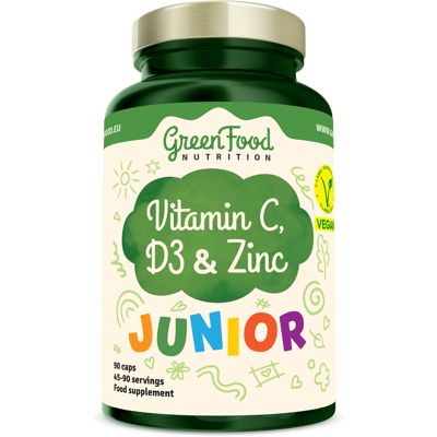 GREENFOOD NUTRITION Junior Vitamin C, D3 & Zinc 90 kapsúl GREENFOOD NUTRITION Junior Vitamin C, D3 & Zinc 90 kapsúl