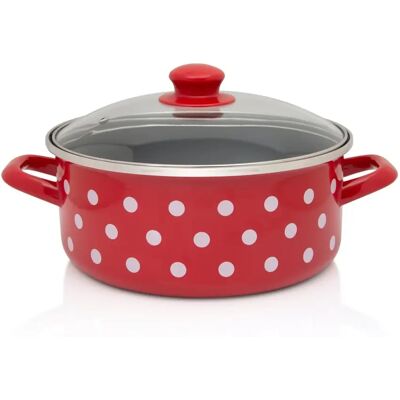 METALAC Kastról so skl. poklicou 24 cm červený, bodky, čierny vnútrok 4.75 l METALAC Kastról so skl. poklicou 24 cm červený, bodky, čierny vnútrok 4.75 l
