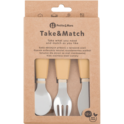 PETITE&MARS Sada príborov z nerezovej ocele Take&Match Intense Ochre 12m+ PETITE&MARS Sada príborov z nerezovej ocele Take&Match Intense Ochre 12m+