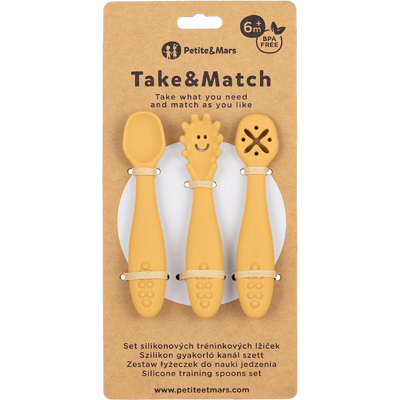 PETITE&MARS Set silikónových tréningových lyžičiek Take&Match Intense Ochre 6m+ 3 ks PETITE&MARS Set silikónových tréningových lyžičiek Take&Match Intense Ochre 6m+ 3 ks