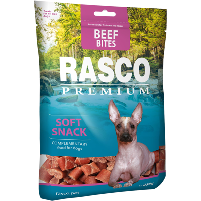 RASCO Pochúťka Premium kúsky z hovädzieho mäsa 230 g RASCO Pochúťka Premium kúsky z hovädzieho mäsa 230 g