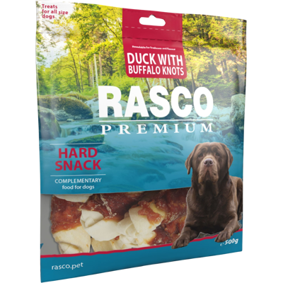 RASCO Pochúťka Premium byvolie uzly s kačacím mäsom 5 cm 500 g RASCO Pochúťka Premium byvolie uzly s kačacím mäsom 5 cm 500 g