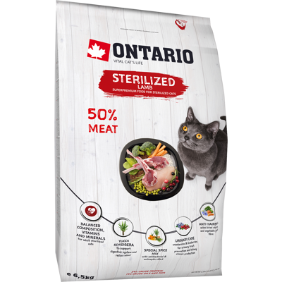 ONTARIO Krmivo Cat Sterilised Lamb 6.5 kg ONTARIO Krmivo Cat Sterilised Lamb 6.5 kg