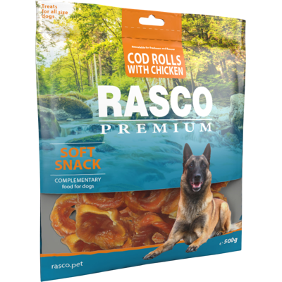 RASCO Pochúťka Premium treska obalená kuracím, rolky 500 g RASCO Pochúťka Premium treska obalená kuracím, rolky 500 g