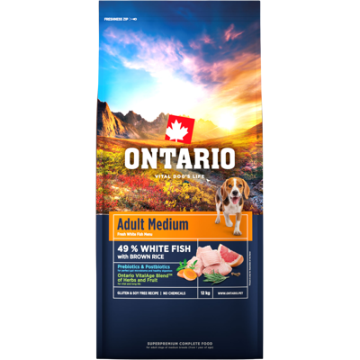 ONTARIO Krmivo Adult Medium Fish & Brown Rice 12 kg ONTARIO Krmivo Adult Medium Fish & Brown Rice 12 kg