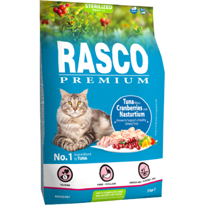 RASCO Mačka Sterilizovaná, Tuniak, Brusnice, Kapucínka 2 kg RASCO Mačka Sterilizovaná, Tuniak, Brusnice, Kapucínka 2 kg