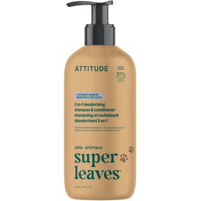 ATTITUDE Super Leaves Pets 2v1 šampón a kondicionér pre domáce zvieratá - proti zápachu s kokosom 473 ml ATTITUDE Super Leaves Pets 2v1 šampón a kondicionér pre domáce zvieratá - proti zápachu s kokosom 473 ml