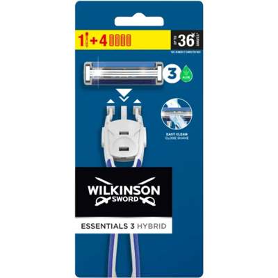 WILKINSON SWORD Essential 3 Hybrid - holiaci strojček + 4 náhradné hlavice WILKINSON SWORD Essential 3 Hybrid - holiaci strojček + 4 náhradné hlavice