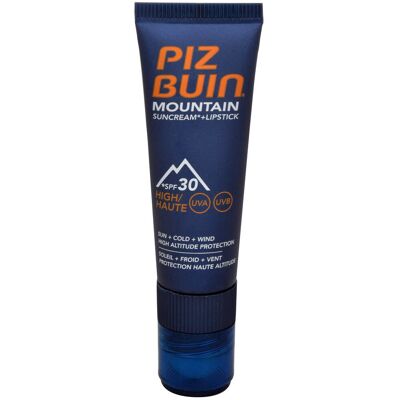 Piz Buin Slnečný krém SPF 30 a ochranný balzám na pery SPF 30 2 v 1 (Mountain Combi "2 in 1" Sun Cream a Lipstick) 20 ml + 2,3 ml Piz Buin Slnečný krém SPF 30 a ochranný balzám na pery SPF 30 2 v 1 (Mountain Combi "2 in 1" Sun Cream a Lipstick) 20 ml + 2,3 ml