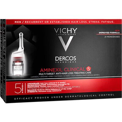 Vichy Multiúčelová kúra proti vypadávaniu vlasov pre mužov Dercos Aminexil Clinical 5 21 x 6 ml Vichy Multiúčelová kúra proti vypadávaniu vlasov pre mužov Dercos Aminexil Clinical 5 21 x 6 ml