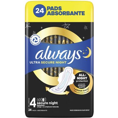 Always Nočné hygienické vložky Secure Night S4 Quattro 24 ks Always Nočné hygienické vložky Secure Night S4 Quattro 24 ks