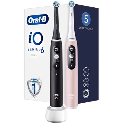 Oral B Elektrická zubná kefka iO6 Series Duo Pack Black/ Pink Sand Extra Handle 2 ks Oral B Elektrická zubná kefka iO6 Series Duo Pack Black/ Pink Sand Extra Handle 2 ks