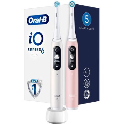 Oral B Elektrická zubná kefka iO6 Series Duo Pack White/ Pink Sand Extra Handle 2 ks Oral B Elektrická zubná kefka iO6 Series Duo Pack White/ Pink Sand Extra Handle 2 ks