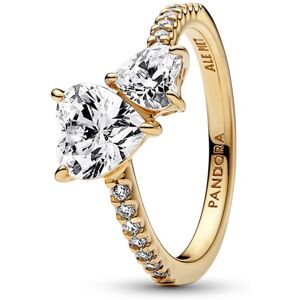 Pandora Trblietavý pozlátený prsteň Dve srdcia Timeless Shine 161198C01 54 mm Pandora Trblietavý pozlátený prsteň Dve srdcia Timeless Shine 161198C01 54 mm