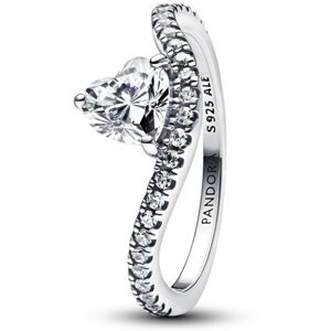 Pandora Strieborný vlnitý prsteň Srdce so zirkónmi Timeless 193661C01 52 mm Pandora Strieborný vlnitý prsteň Srdce so zirkónmi Timeless 193661C01 52 mm