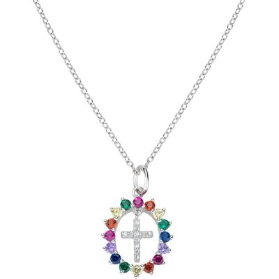 Amen Hravý strieborný náhrdelník so zirkónmi Cross CLGHCRBMZ (retiazka, prívesok) Amen Hravý strieborný náhrdelník so zirkónmi Cross CLGHCRBMZ (retiazka, prívesok)