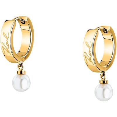Karl Lagerfeld Pozlátené kruhové náušnice Pearl KLAYR15 Karl Lagerfeld Pozlátené kruhové náušnice Pearl KLAYR15