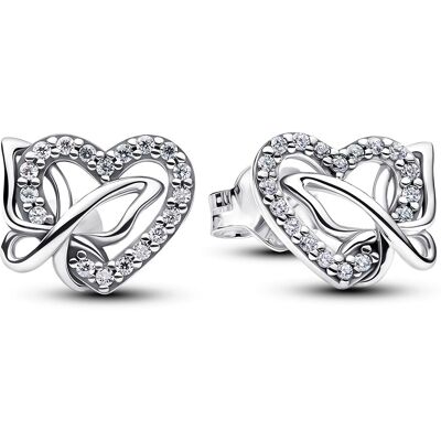 Pandora Strieborné náušnice Srdce s motýľom 294476C01 Pandora Strieborné náušnice Srdce s motýľom 294476C01