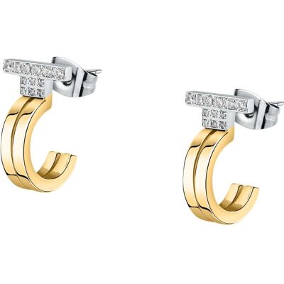 Trussardi Bicolor kruhové náušnice z ocele so zirkónmi T-Logo TJAXC34 Trussardi Bicolor kruhové náušnice z ocele so zirkónmi T-Logo TJAXC34