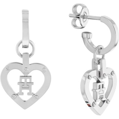 Tommy Hilfiger Slušivé kruhové náušnice so srdiečkami Monogram Heart 2780923 Tommy Hilfiger Slušivé kruhové náušnice so srdiečkami Monogram Heart 2780923