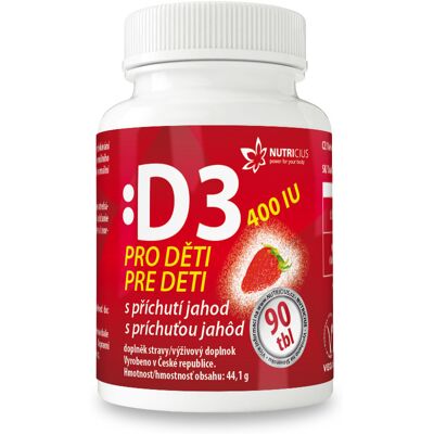 Nutricius Vitamín D3 pre deti 400IU - jahoda 90 tbl. Nutricius Vitamín D3 pre deti 400IU - jahoda 90 tbl.