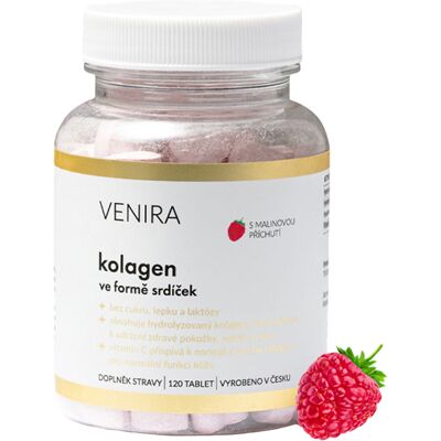 Venira Kolagén vo forme srdiečok s príchuťou maliny 120 kapsúl Venira Kolagén vo forme srdiečok s príchuťou maliny 120 kapsúl