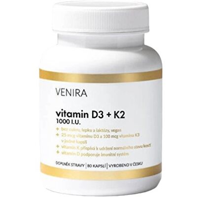 Venira Vitamín D3 + K2 80 kapsúl Venira Vitamín D3 + K2 80 kapsúl