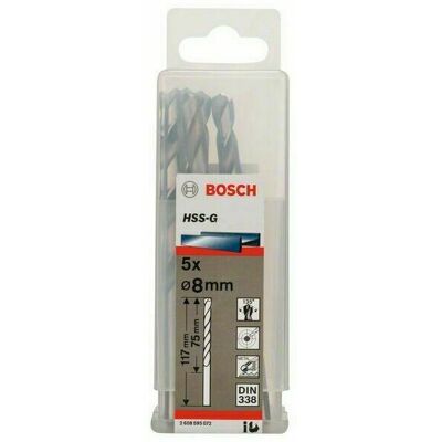 Vrták do kovu BOSCH HSS-G, 8x75x117mm 5ks v balenie Vrták do kovu BOSCH HSS-G, 8x75x117mm 5ks v balenie