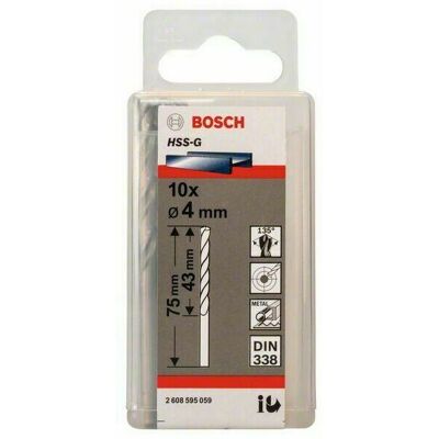Vrták do kovu BOSCH HSS-G St,4x43/75mm,10ks v balení Vrták do kovu BOSCH HSS-G St,4x43/75mm,10ks v balení