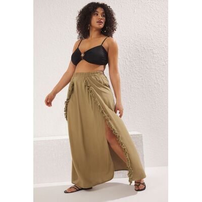 Trendyol Curve Khaki Tassel Detailed Beachwear Plus Size Skirt Hnedá 52 Trendyol Curve Khaki Tassel Detailed Beachwear Plus Size Skirt Hnedá 52