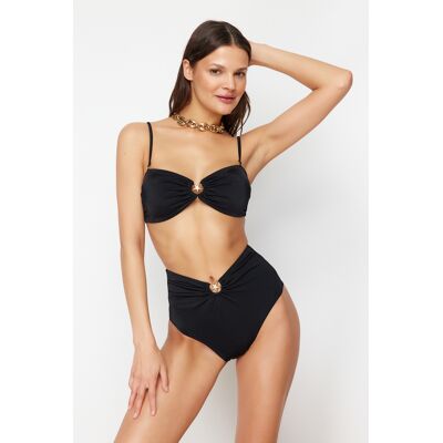Trendyol Black Premium Accessorized High Waist Hipster Bikini Bottom Čierna 34 Trendyol Black Premium Accessorized High Waist Hipster Bikini Bottom Čierna 34