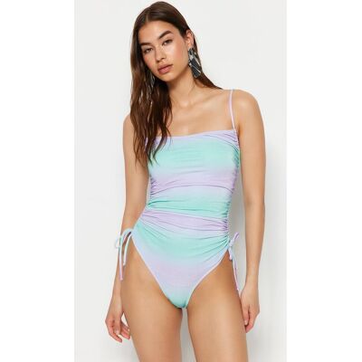 Trendyol Gradient Patterned Strapless Draped Glitter High Leg Regular Swimsuit Šedá 38 Trendyol Gradient Patterned Strapless Draped Glitter High Leg Regular Swimsuit Šedá 38