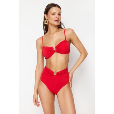 Trendyol Red Premium Accessory High Waist Hipster Bikini Bottom Červená 34 Trendyol Red Premium Accessory High Waist Hipster Bikini Bottom Červená 34