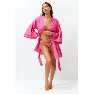 Trendyol Fuchsia Opásaný Mini Tkaný Riasený Kimono&kaftan Xl Trendyol Fuchsia Opásaný Mini Tkaný Riasený Kimono&kaftan Xl