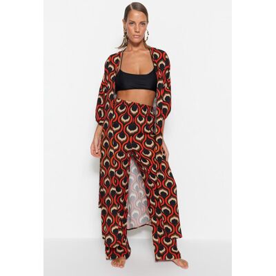 Trendyol Geometric Patterned Belted Maxi Woven Balloon Sleeve Kimono & Kaftan Čierna 34 Trendyol Geometric Patterned Belted Maxi Woven Balloon Sleeve Kimono & Kaftan Čierna 34