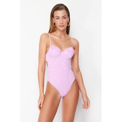 Trendyol Pink V-Neck Tie-Up Premium Fabric Regular Swimsuit Fuchsiová 34 Trendyol Pink V-Neck Tie-Up Premium Fabric Regular Swimsuit Fuchsiová 34