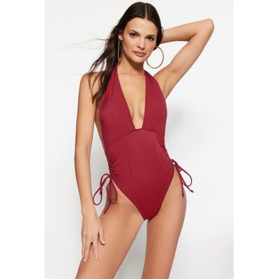 Trendyol Burgundy Deep Decollete Plisované Plavky S Vysokými Nohami Tmavočervená 36 Trendyol Burgundy Deep Decollete Plisované Plavky S Vysokými Nohami Tmavočervená 36