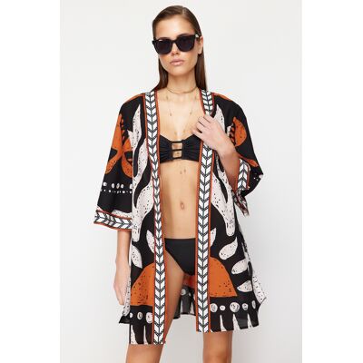 Trendyol Etnický Vzor Opaskový Mini-Tkaný 100% Bavlnený Kimono A Kaftan Čierna 36 Trendyol Etnický Vzor Opaskový Mini-Tkaný 100% Bavlnený Kimono A Kaftan Čierna 36