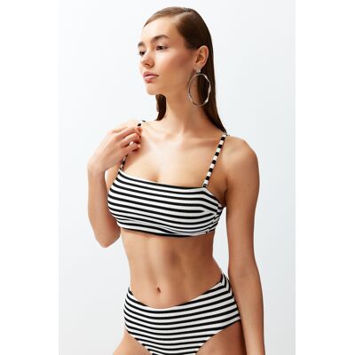Trendyol Black-White Striped Strapless Textured Core Bikini Top Šedá 34 Trendyol Black-White Striped Strapless Textured Core Bikini Top Šedá 34