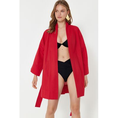 Trendyol Red Belted Mini Woven 100% Cotton Kimono&kaftan Červená S Trendyol Red Belted Mini Woven 100% Cotton Kimono&kaftan Červená S