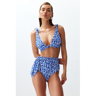 Trendyol Ethnic Patterned Belted Tied High Waist Hipster Bikini Bottom Modrá 38 Trendyol Ethnic Patterned Belted Tied High Waist Hipster Bikini Bottom Modrá 38