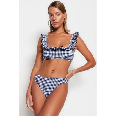 Trendyol Navy Blue Gingham Textúrovaná Braletka Flounce Bikini Top Modrá 34 Trendyol Navy Blue Gingham Textúrovaná Braletka Flounce Bikini Top Modrá 34