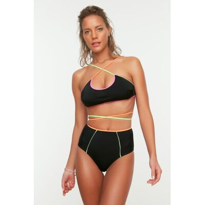 Trendyol Black High Waist Bikini Bottoms With Colorful Piping Detailed Čierna 36 Trendyol Black High Waist Bikini Bottoms With Colorful Piping Detailed Čierna 36